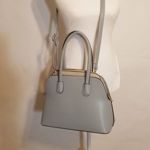 Blue Faux Leather Hand Bag with Double Hand Strap